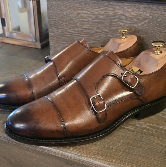 Classic Brown Leather Double Monk Strap Shoes - Picture 5 of 8
